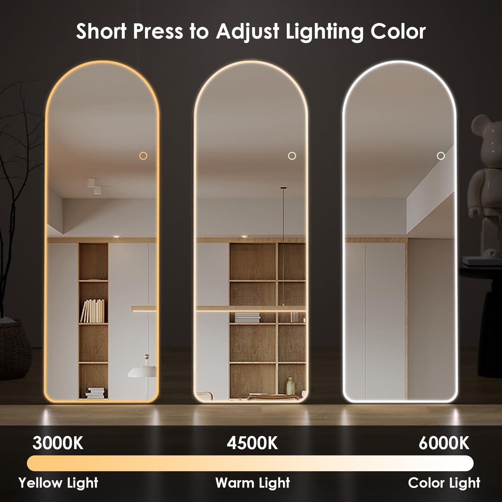 Maistech Maistech LED Full Length Mirror with lights Arch Design, 71"x28" LED Full Body Mirror with Stands, Full Length Mirror Wall Mounted for Bedroom, HD Material, Dimming & 3 Color Lighting (Brushed Silver)