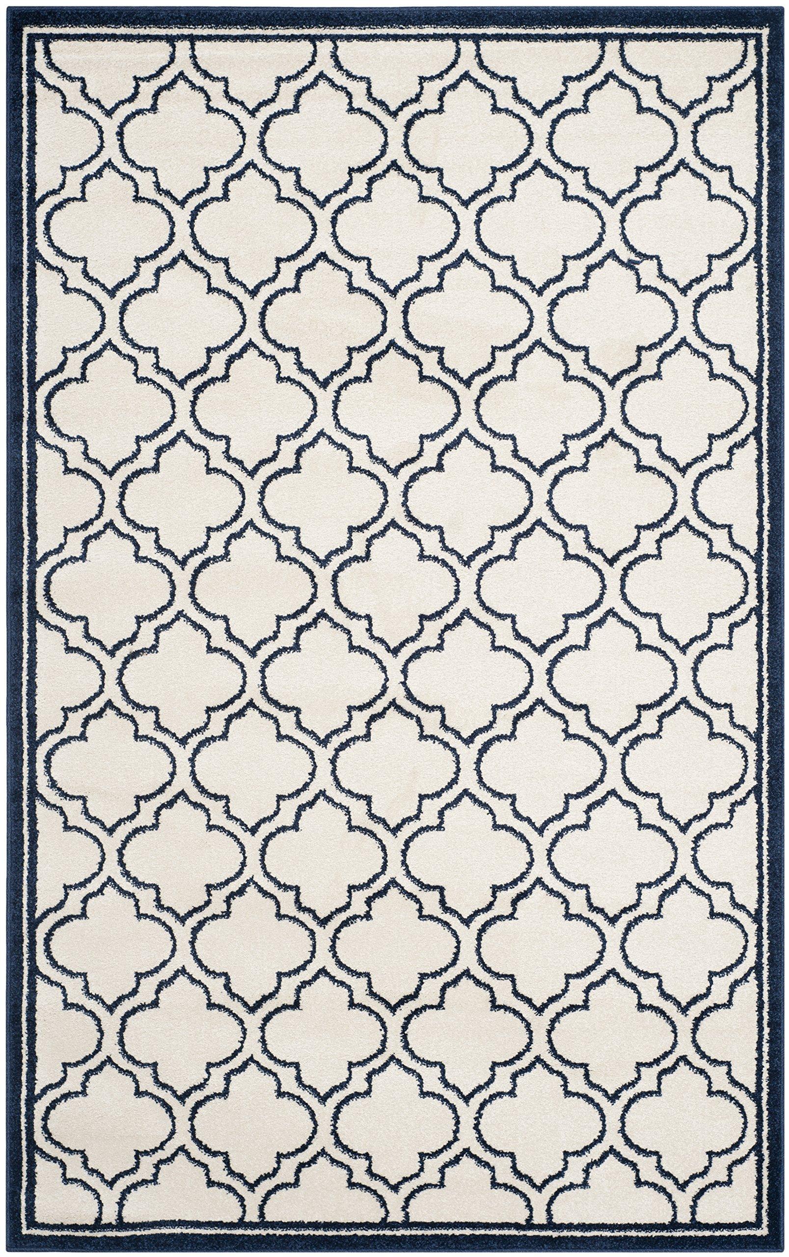 Safavieh SAFAVIEH Amherst Collection Area Rug - 6' x 9', Ivory & Navy, Moroccan Geometric Design, Non-Shedding & Easy Care, Ideal for High Traffic Areas in Living Room, Bedroom (AMT412M)