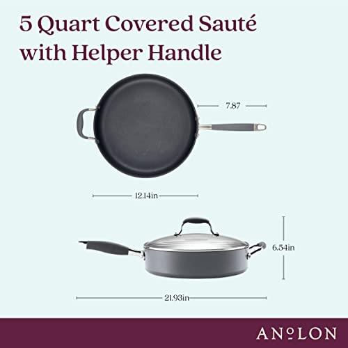 Anolon Anolon Advanced Home Hard Anodized Nonstick Saut Pan with Helper Handle and Lid, 5 Quart - Moonstone