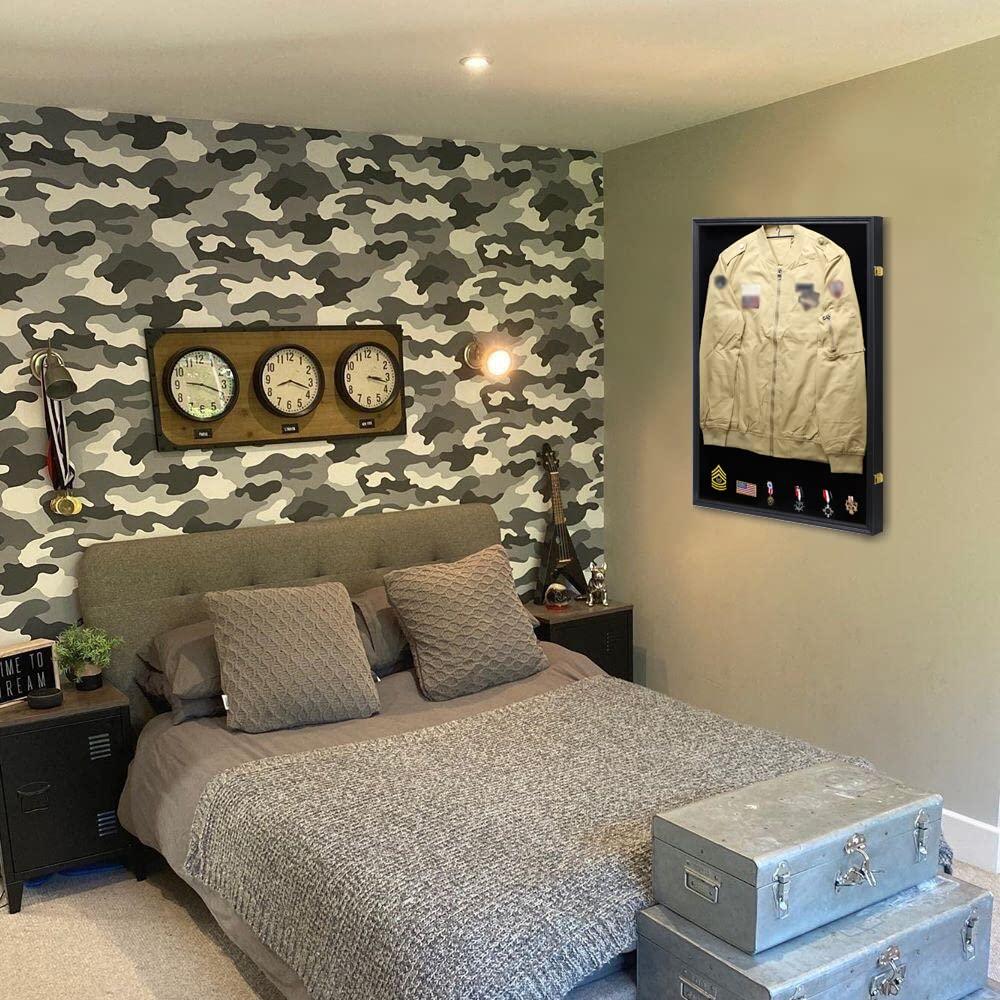 IHEIPYE Iheipye Military Uniform Shadow Box - Police Uniform Display Case - Jacket Display Box with 98% Uv Protection Acrylic and Hanger for Navy Police Officer Uniform Jacket XXL Sport Shirt, Black