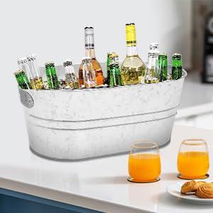 Generic Galvanized Beverage Tub,Galvanized Bucket Beer Champagne Cocktail Cooling,Galvanized Steel Metal Oval Tub for Chilling Beer