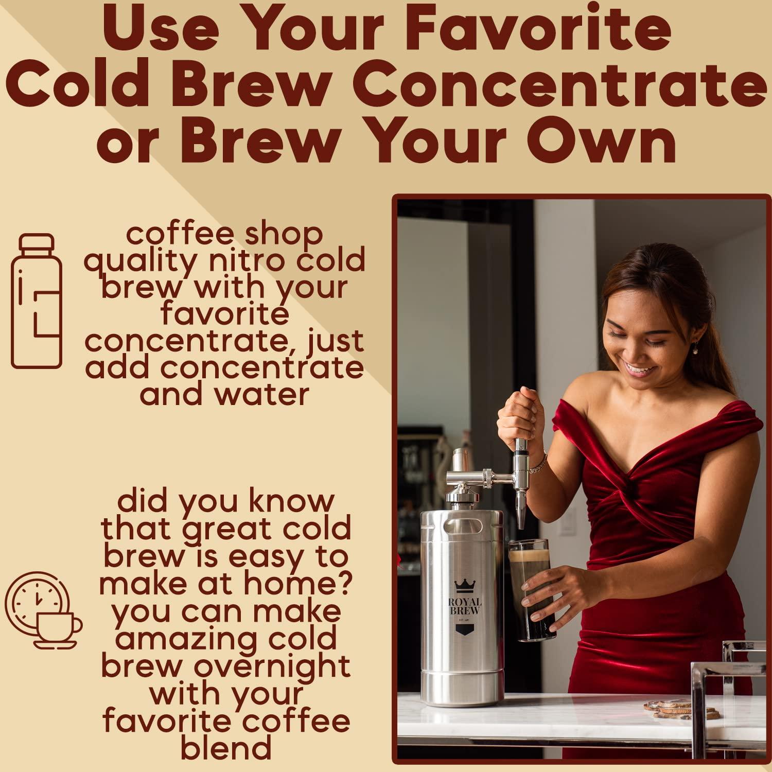 ROYAL BREW EST. 1987 The Original Royal Brew Nitro Cold Brew Coffee Maker - Gift for Coffee Lovers - 128 oz Extra Large Home Keg, Nitrogen Gas System Coffee Dispenser Kit