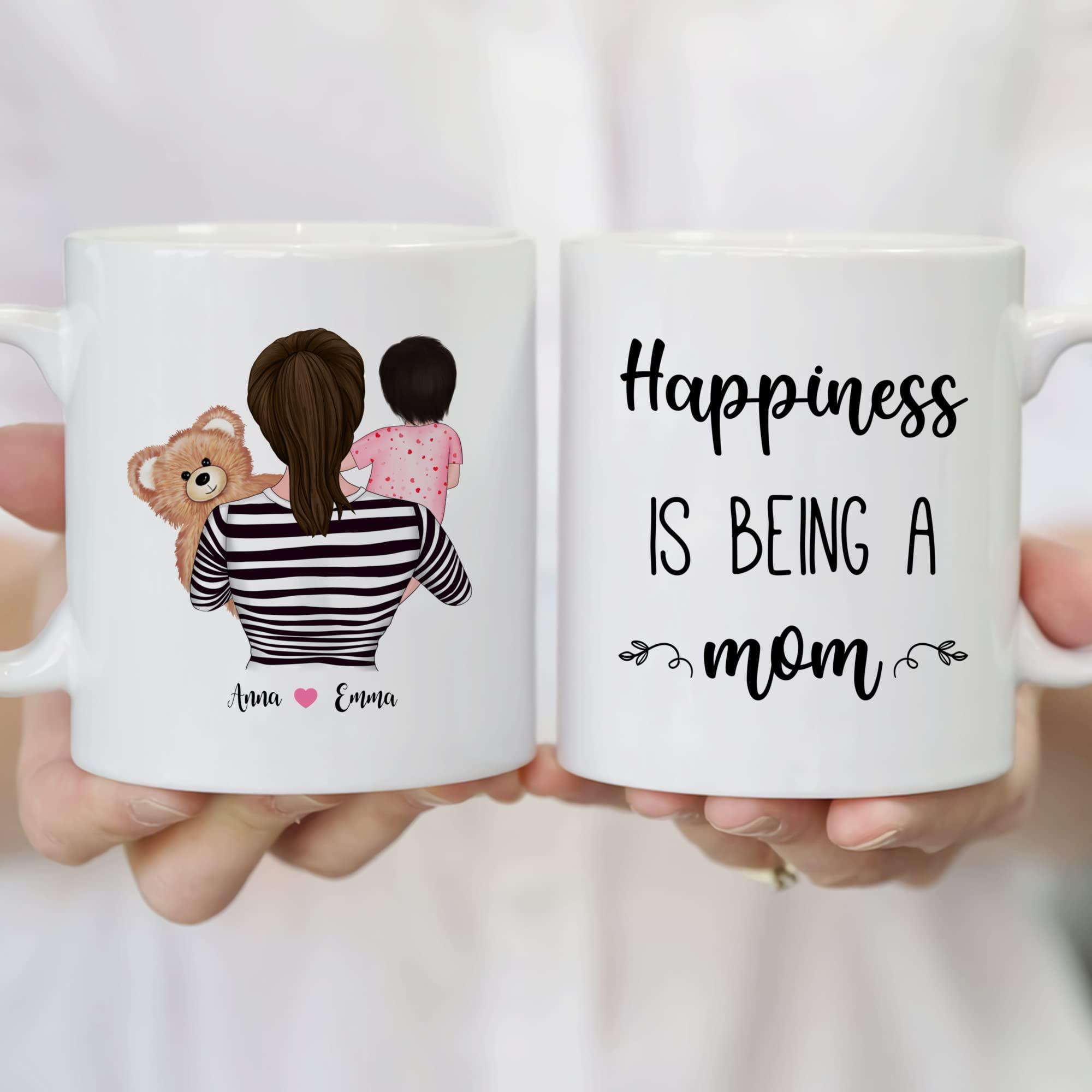 Gossby GOSSBY Personalized Custom Mug (Mom and Small Girl) Happiness is being a Mom Mothers Day Mug for Mom from Daughter Son, Personalized Mom Mug, Custom Mothers Day, Gifts Mug from Daughter Christmas Birt
