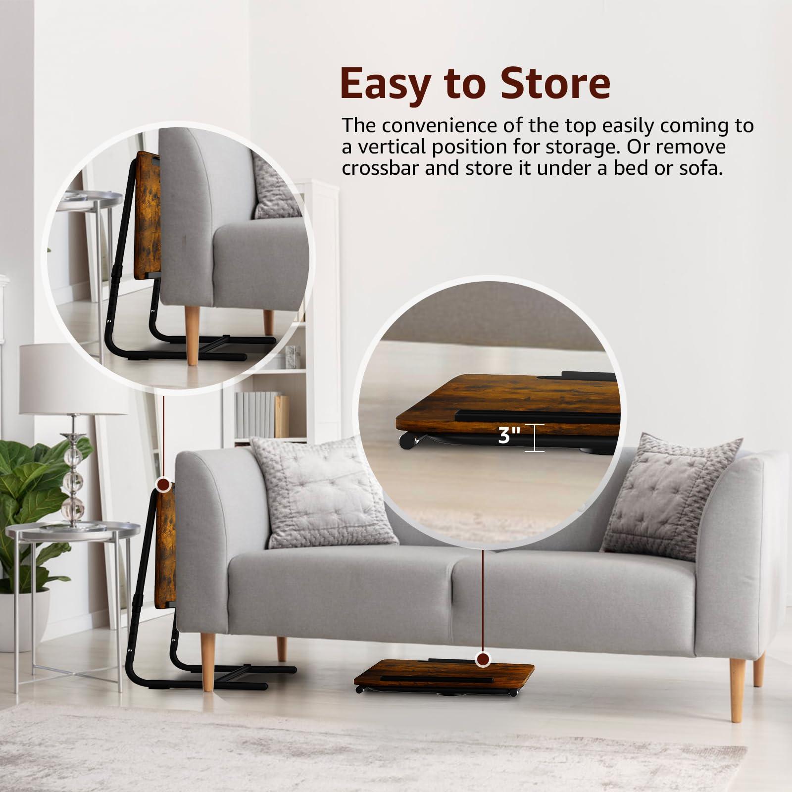 NUTIKAS Folding TV Tray Adjustable Dinner - Trays for Eating On Couch Wooden Tables Mate Stand Foldable Desk with Cup Holder Portable