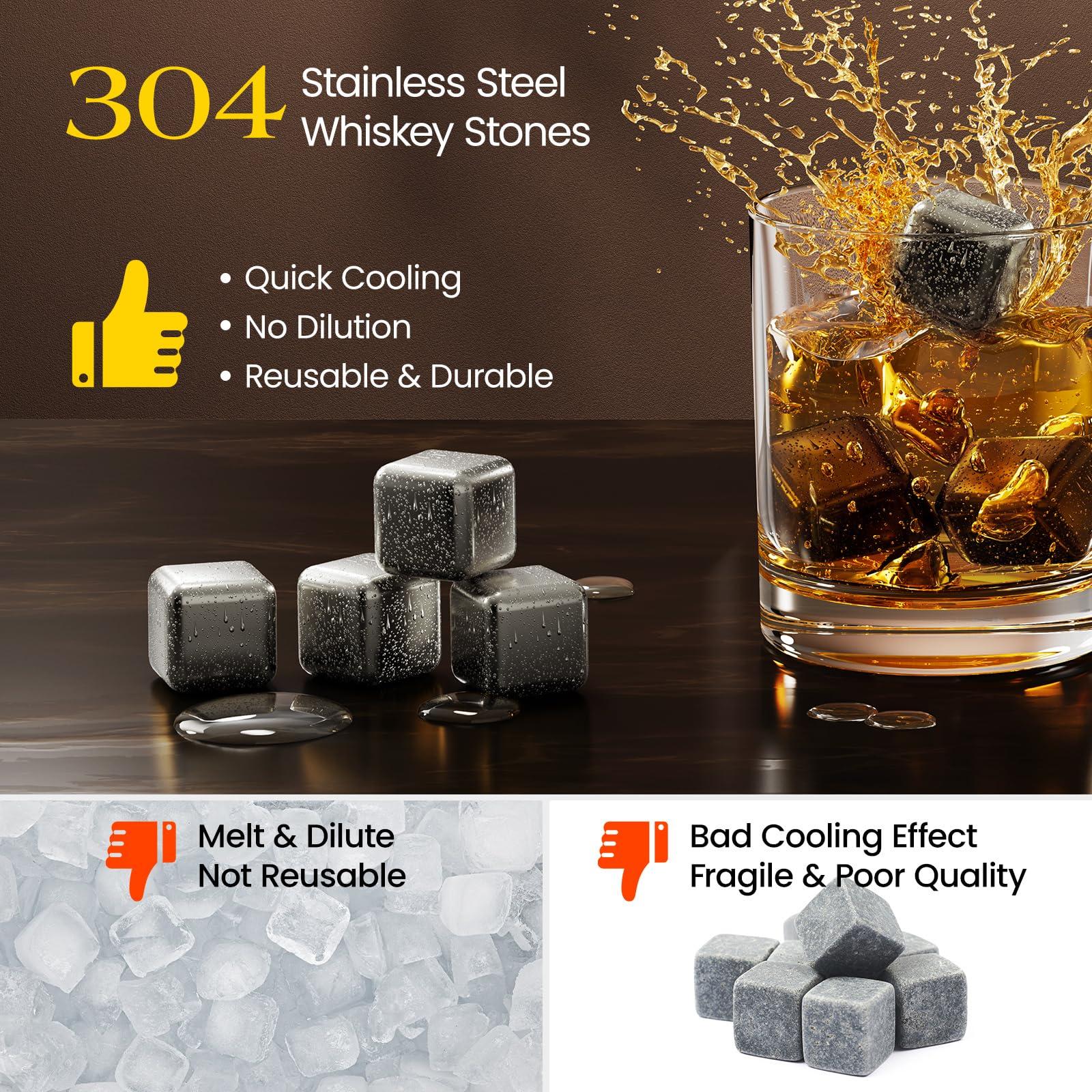 Kollea Kollea Whiskey Stones, 8 Packs Stainless Steel Whiskey Chilling Rocks, Reusable Ice Cube for Drinking, Cool Christmas Birthday Gift for Men Dad, Whiskey Lovers, Bourbon, Cognac, Scotch, Gin, Beverage
