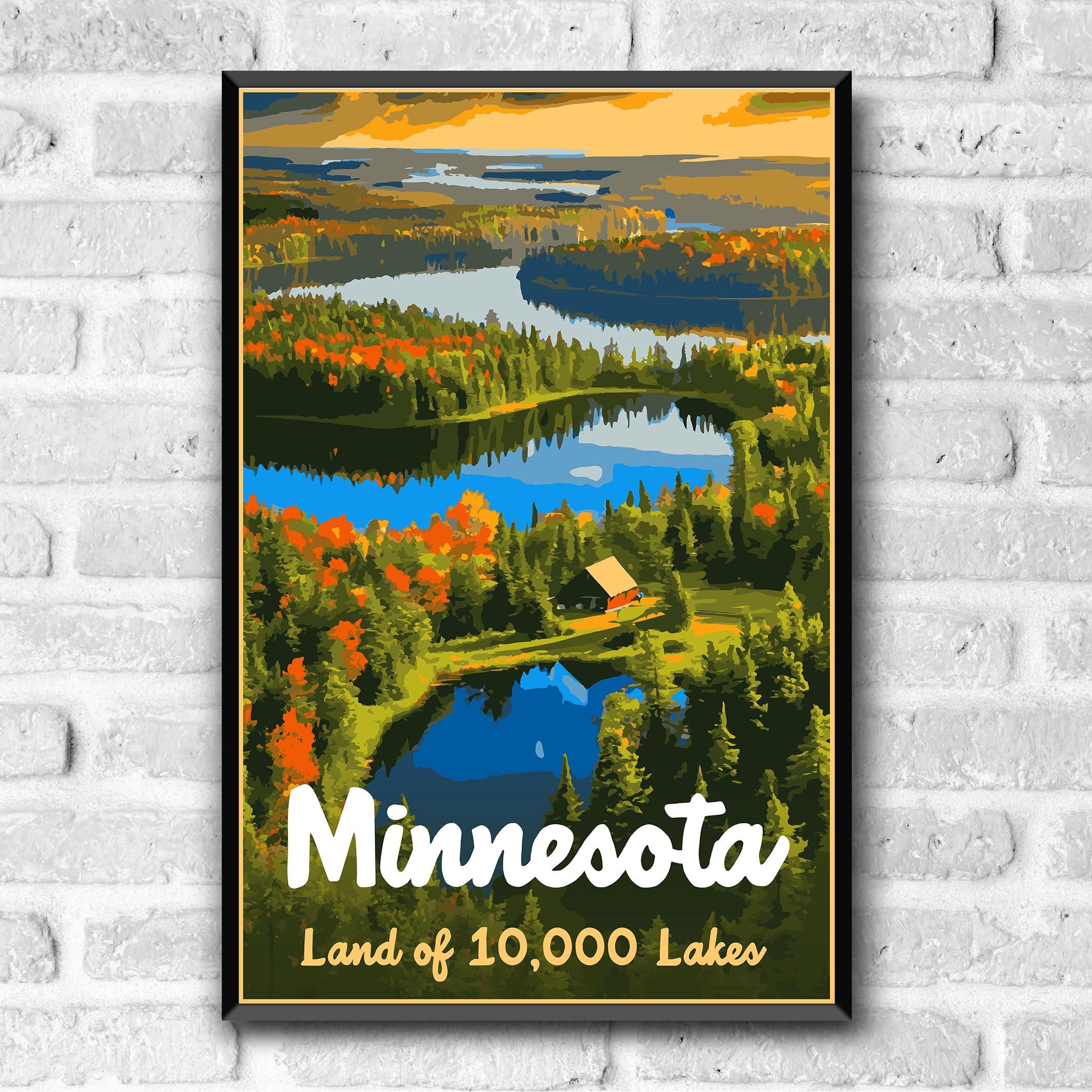 Go See Design GO SEE DESIGN Minnesota The Land of 10,000 Lakes Vintage-Style Travel Poster - 8x10-12x18-18x24-24x36 / 4x6 Postcard WPA Style Art Print Our Fifty States Retro Wall Art (4x6 Inch Postcard)