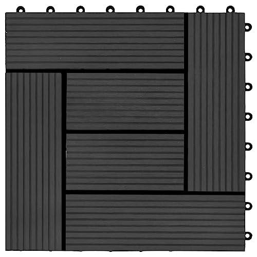 vidaXL vidaXL Black Decking Tiles - 11 pcs - Water-Resistant Wood Plastic Composite (WPC) - 11.8"x11.8" Size - 1 sqm Coverage - Perfect for Patios, Balconies, Pool and Spa Area