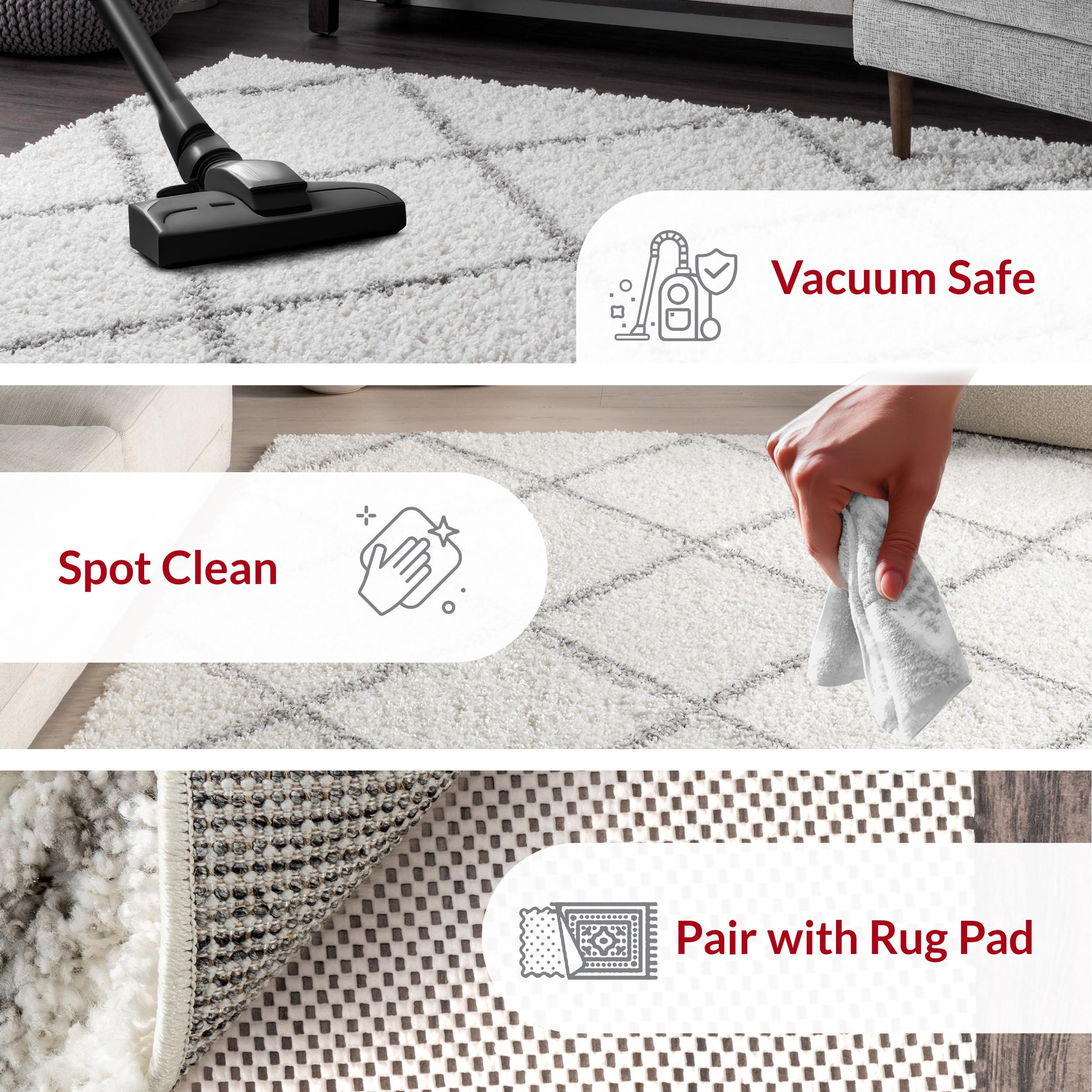 nuLOOM nuLOOM Tess Moroccan Shag Area Rug - 2x6 Runner Shag Rug Modern/Contemporary White/Grey Rugs for Living Room Bedroom Dining Room Nursery Entryway Hallway