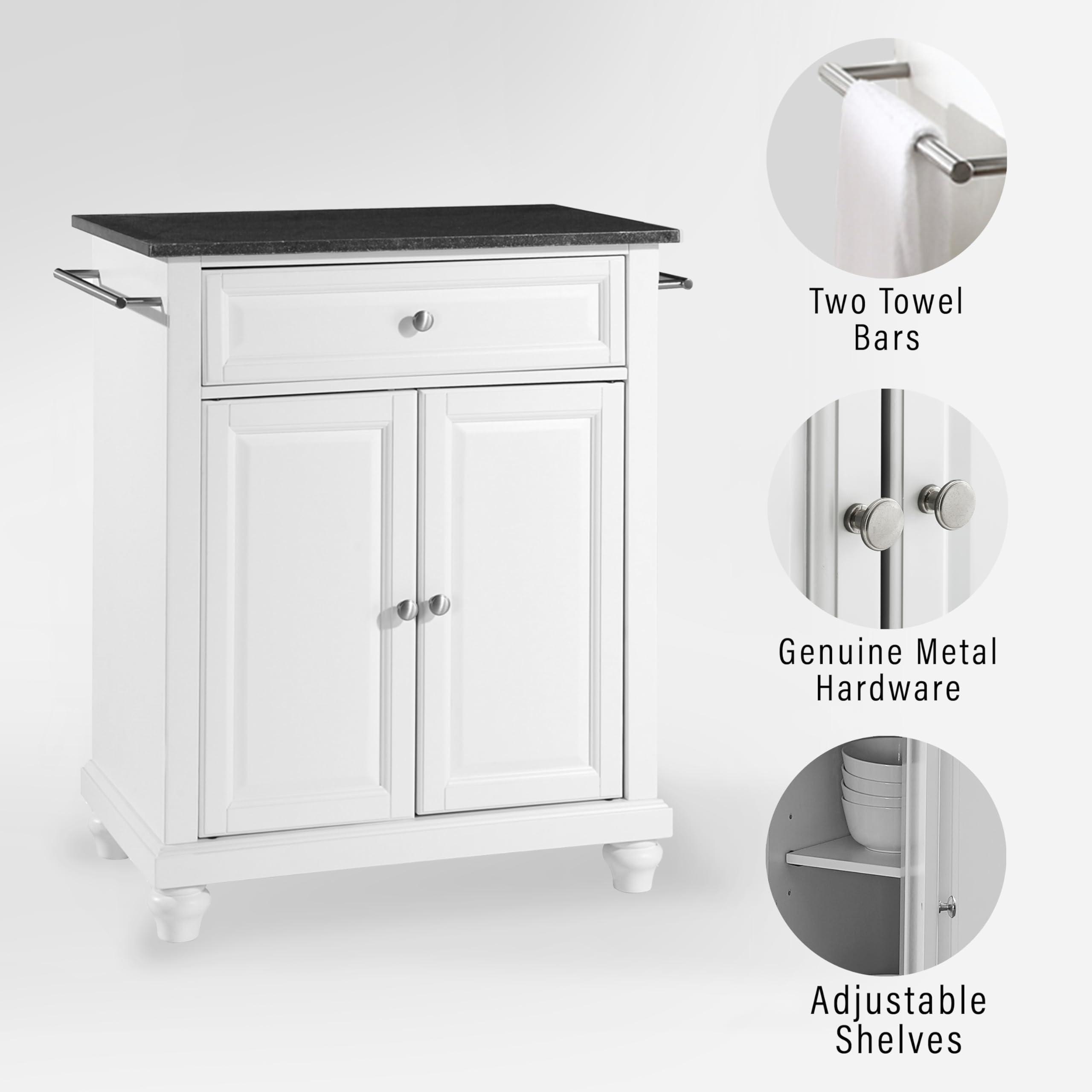Crosley Furniture Crosley Furniture Cambridge Granite Top Small Portable Rolling Kitchen Island Storage Cart, Microwave Stand, White
