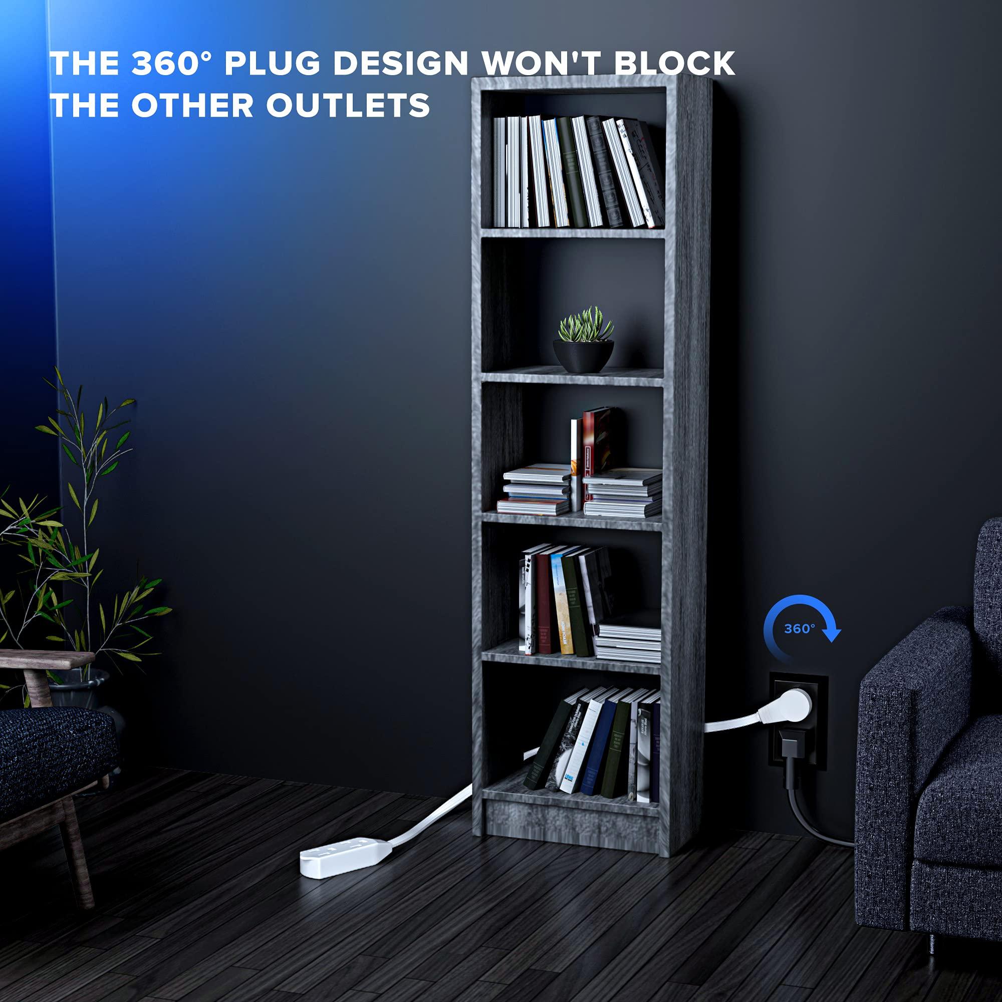 Maximm Maximm Cable 6 Ft 360 Rotating Flat Plug Extension Cord/Wire, 16 AWG Multi 3 Outlet Extension Wire, 3 Prong Grounded Wire - White - 2 Pack - UL Certified