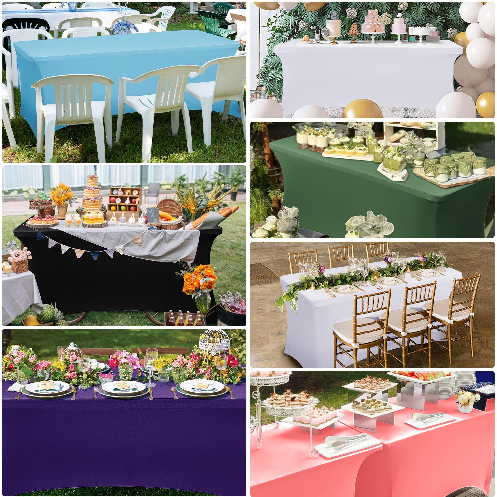 Obstal Obstal 6 Pack Stretch Spandex Red Table Covers for 8 Foot Tables - 8 FT Universal Rectangular Fitted Tablecloth Protector for Wedding, Banquet, Party, 96 Length x 30 Width x 30 Height Inches