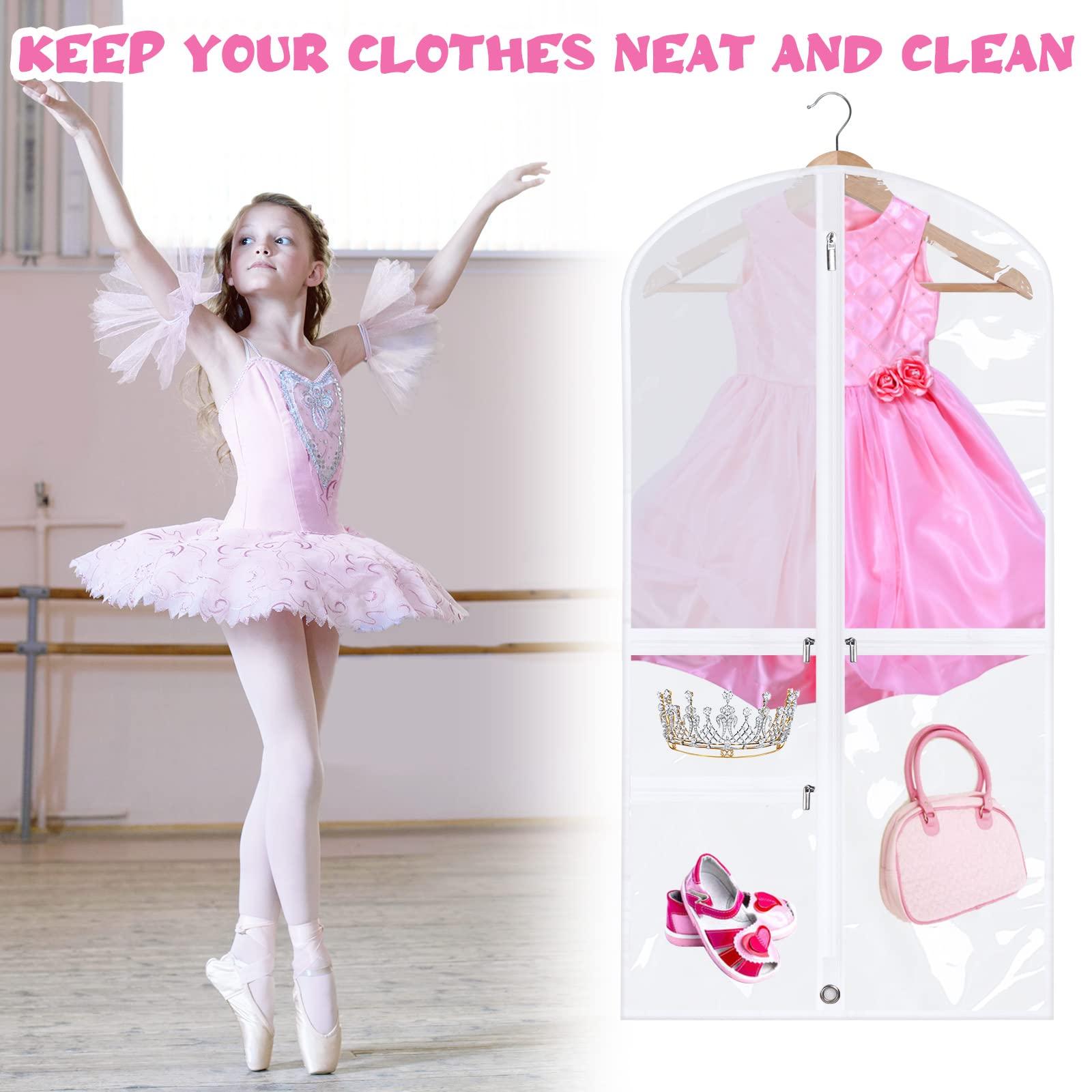 Woanger Woanger 6 Pcs Garment Bags for Dance Costumes Clear PVC with Zippers Garment Bag with Pockets Dance Costume Organizer Carrier for Storage Cover for Adult (White,20'' X 40'')