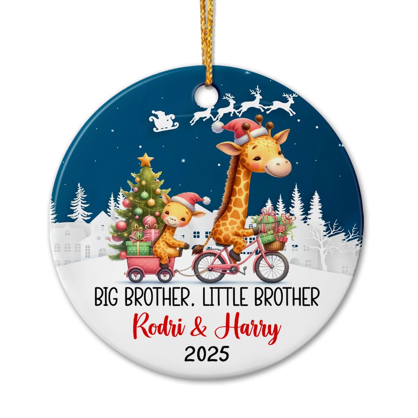 Ciciron Customized Name Giraffe Sibling Ceramic Christmas Ornament 2024, Big Brother & Little Brother Giraffe Ornament, Personalized Sibling Giraffe Ornament, Big Brother Little Brother Ceramic Ornament Gift