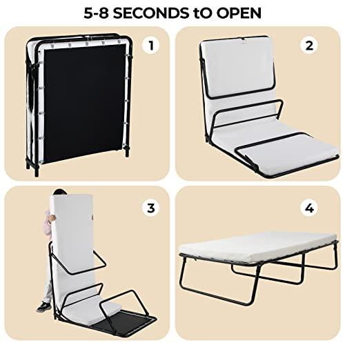 MAMIZO Folding Bed,Rollaway Bed with Mattress for Adults,Foldable Bed,Portable Bed,Metal Bed Frame with Memory Foam Mattress, Guest Bed for Bedroom,Office,Camp,No Assembly Required,(75\" x 31\"x14\")