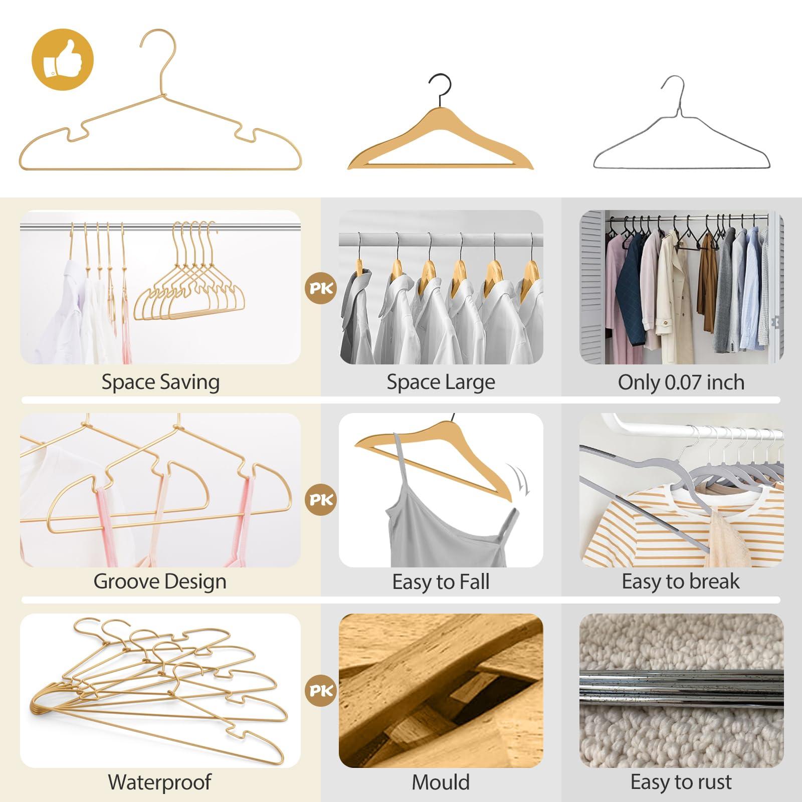 VWV Gold Aluminum Clothes Hangers, 30 Pack 16.5 Inch Metal Shirt Hangers, Lightweight and Sturdy Heavy Duty Hangers for Suit Jackets and Dress Wedding Dresses Etc