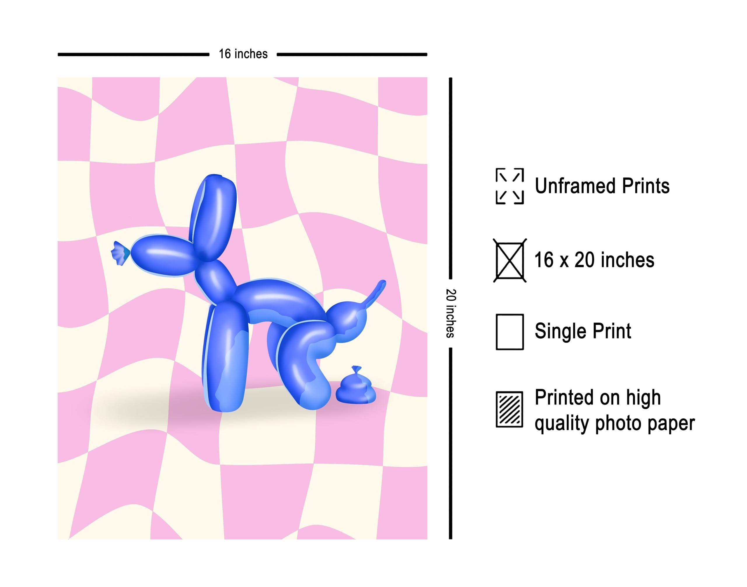 Poster Master Poster Master Balloon Dog Poster - Blue Pooping Dog Print - Balloon Art - Pink Checkered Art - Trendy Art - Funny Bathroom Decor - Guest Bath Decor - Humorous Restroom Decor - 16x20 UNFRAMEDWallArt