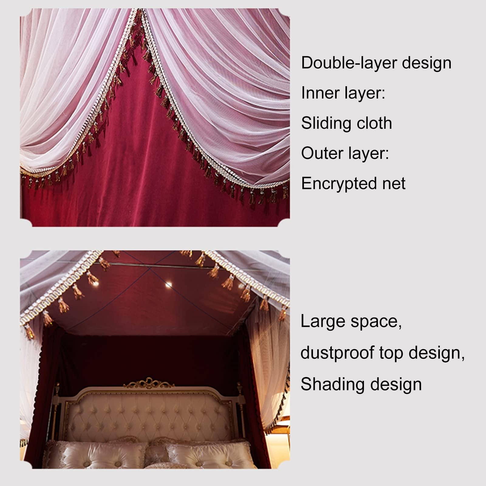 LCYDMJ Bed Canopy Bedroom Decoration Bed Curtains, Luxury Bed Canopy, 2-in-1 Dustproof and Windproof Blackout Bed Curtain, for 1.5m/1.8m/2m Single Double Bed (Color : D, Size : 180x200x200cm)