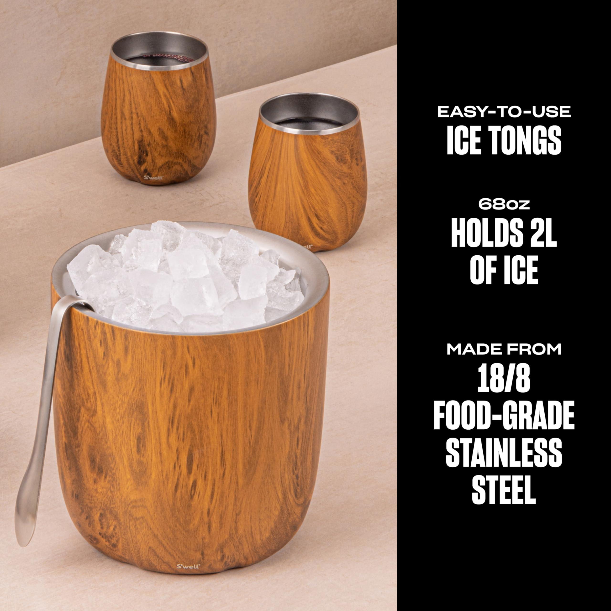 S'well S'well Stainless Steel Ice Bucket with Tongs - Holds 68oz of Ice - Teakwood - Triple-Layered Vacuum-Insulated Container Designed to Keep Ice Colder, Longer - BPA-Free Designer Barware Accessories