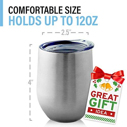 BROVINO Stainless Steel Wine Glasses with Lid - 12 oz Double Wall Insulated Outdoor Wine Tumblers - 100% Unbreakable & Stemless Glass - Wine Tumbler Set for Outdoor : Wine, Coffee & Camping (2)