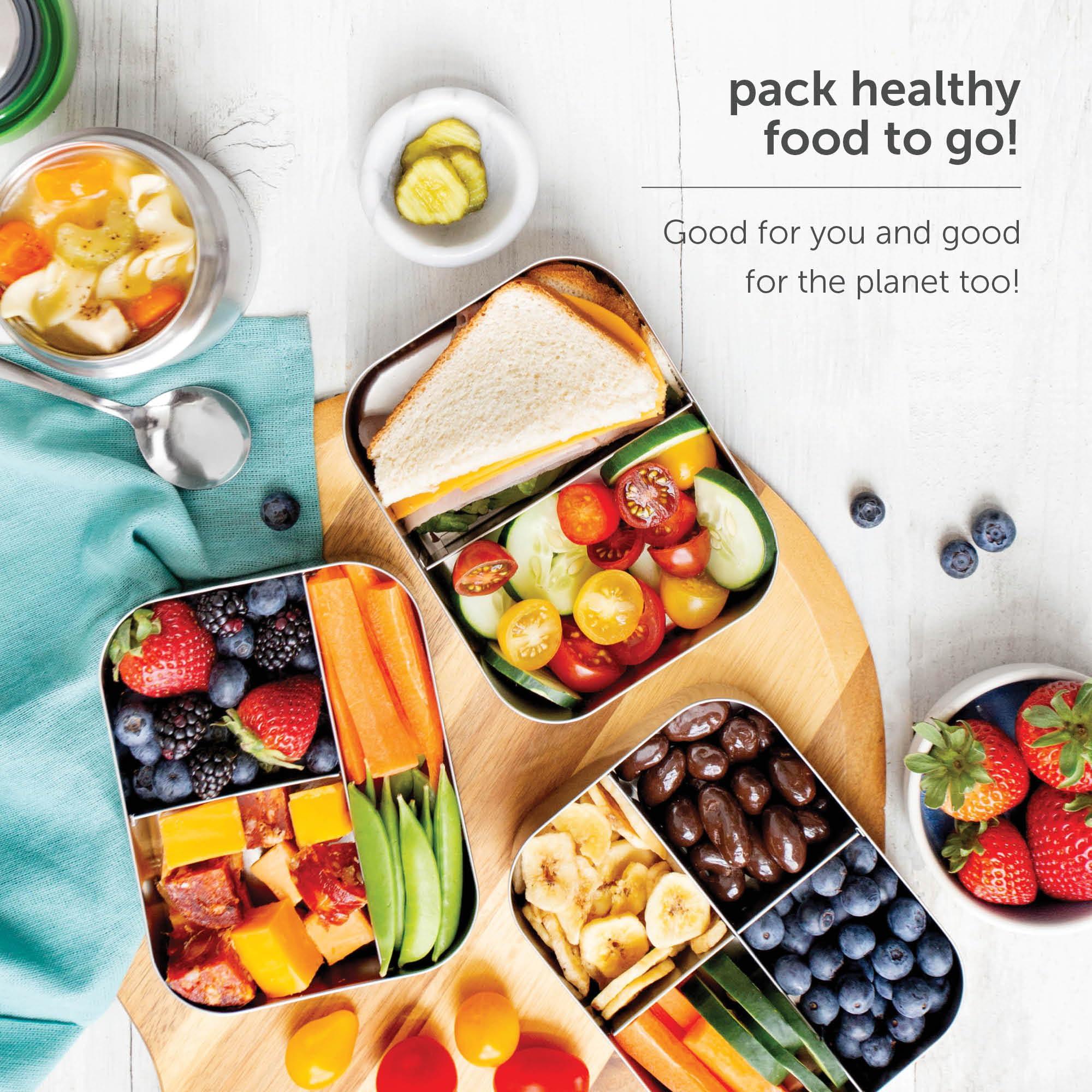 LunchBots LunchBots Large Trio Stainless Steel Lunch Container -Three Section Design for Sandwich and Two Sides - Metal Bento Lunch Box - Eco-Friendly - Stainless Lid - Aqua Dots