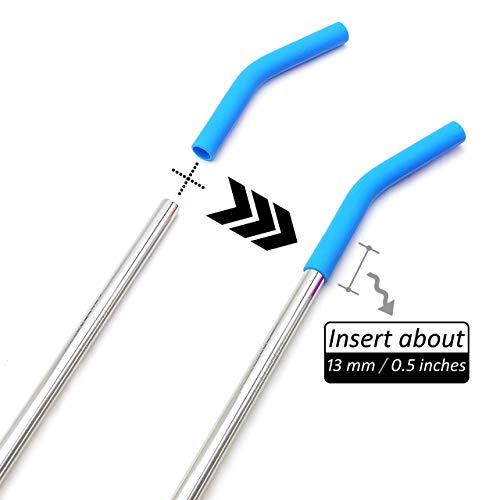 GFDesign Big Drinking Straws Reusable 12" Extra Long 8mm Extra Wide Food-Grade 18/8 Stainless Steel Silicone Elbows Tips for Smoothie Milkshake Cocktail Juice Hot Drinks - Set of 4 + 2 Cleaning Brushes