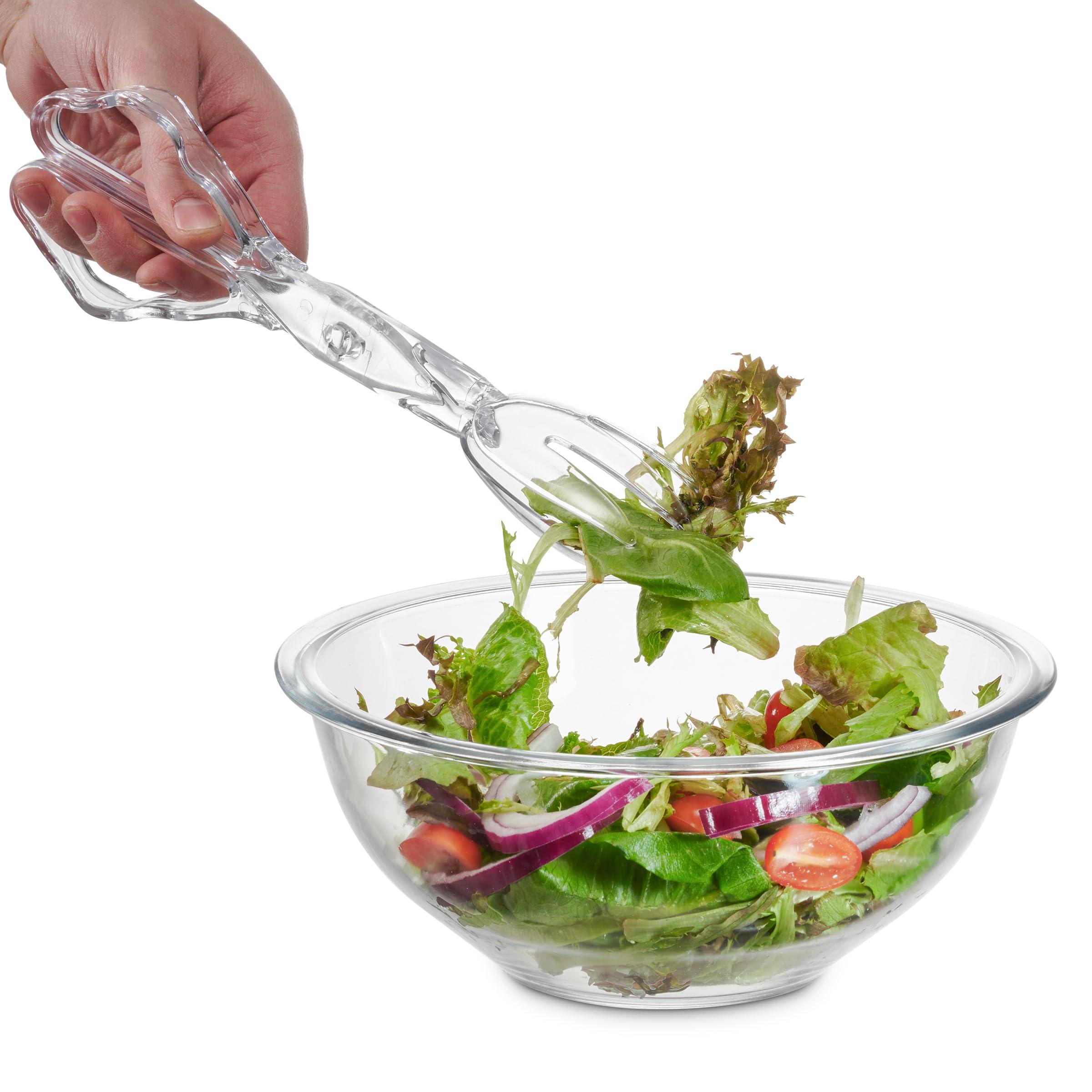 JoyServe 4-Pack 11-Inch Clear Plastic Scissor Salad Tongs - Premium, Heavy-Duty, Reusable Serving Utensils for Catering, Cooking, Buffets, Party Supplies, and Weddings, Dishwasher Safe