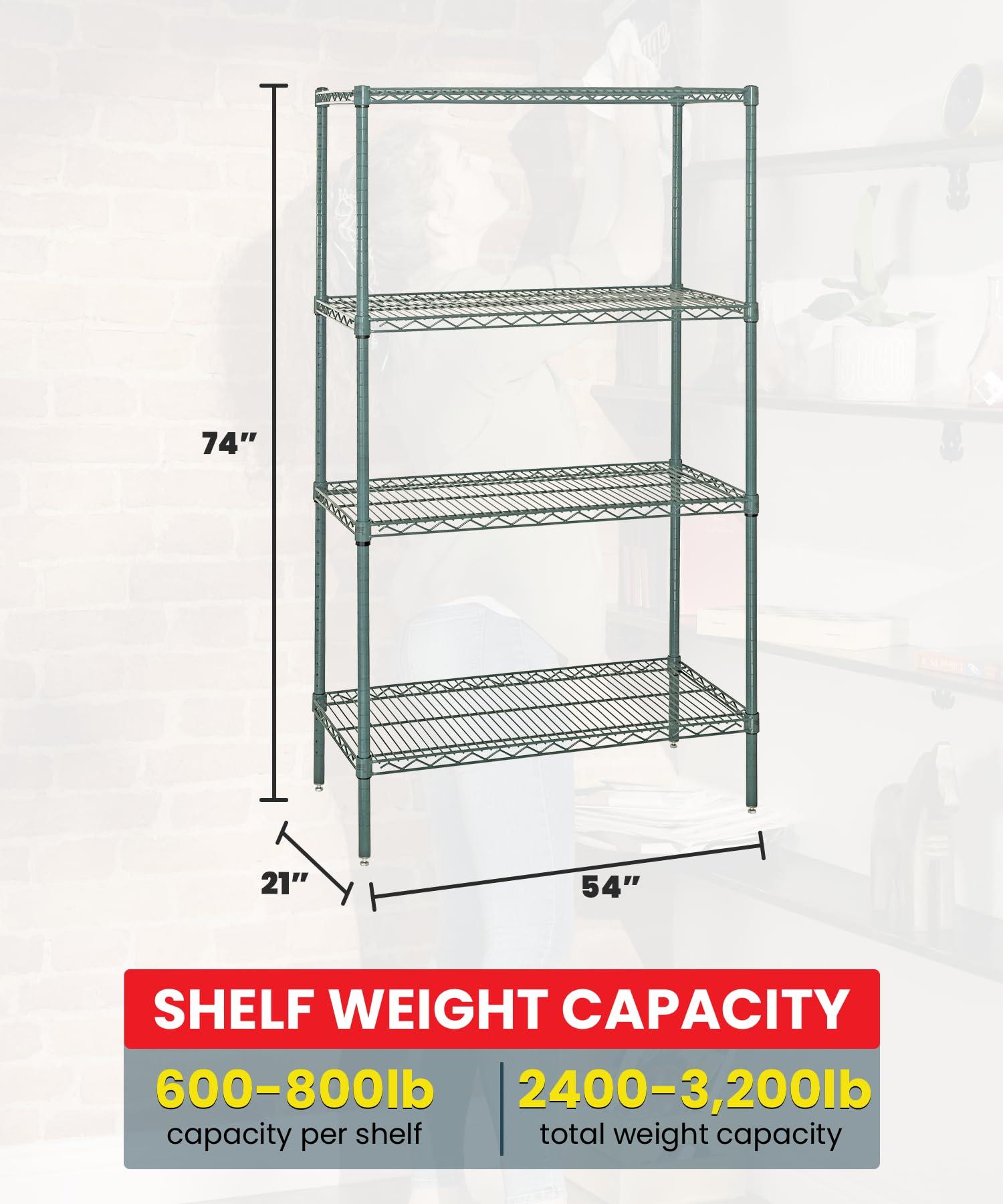 QUANTUM STORAGE SYSTEMS Quantum Storage Systems WR74-2154P Wire Shelving Starter Kit, 54" W x 21" D x 74" H, 600 lbs Capacity, Carbon Steel, Epoxy Coated, Green, NSF