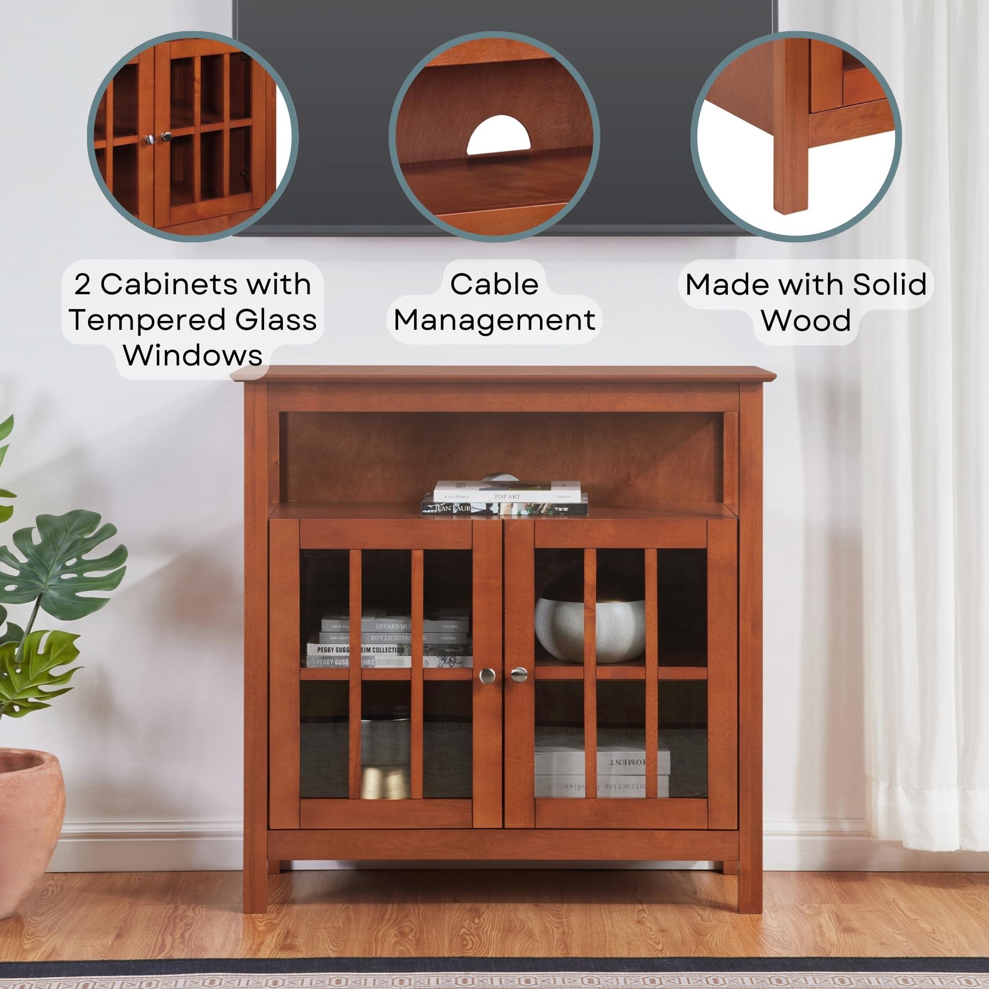 Convenience Concepts Convenience Concepts Big Sur Highboy TV Stand 36" - Modern Entertainment Center For TVs up to 40", Storage Cabinet for Dining, Living, & Family Room, Console Hall Table with Shelves, Cherry