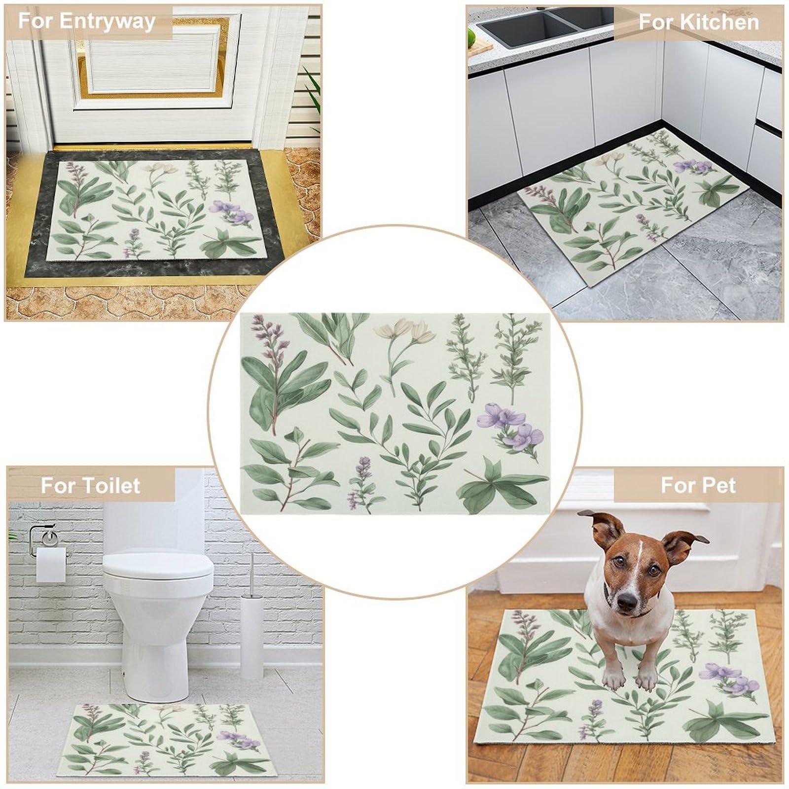ZXDSKGYN Washable Outdoor Rug Green Flower Herb Sage Leaves and Branches Area Rug Living Room Rug Non-Slip Stain Resistant Carpet for Door Mat,Floor, Entryway, Etc