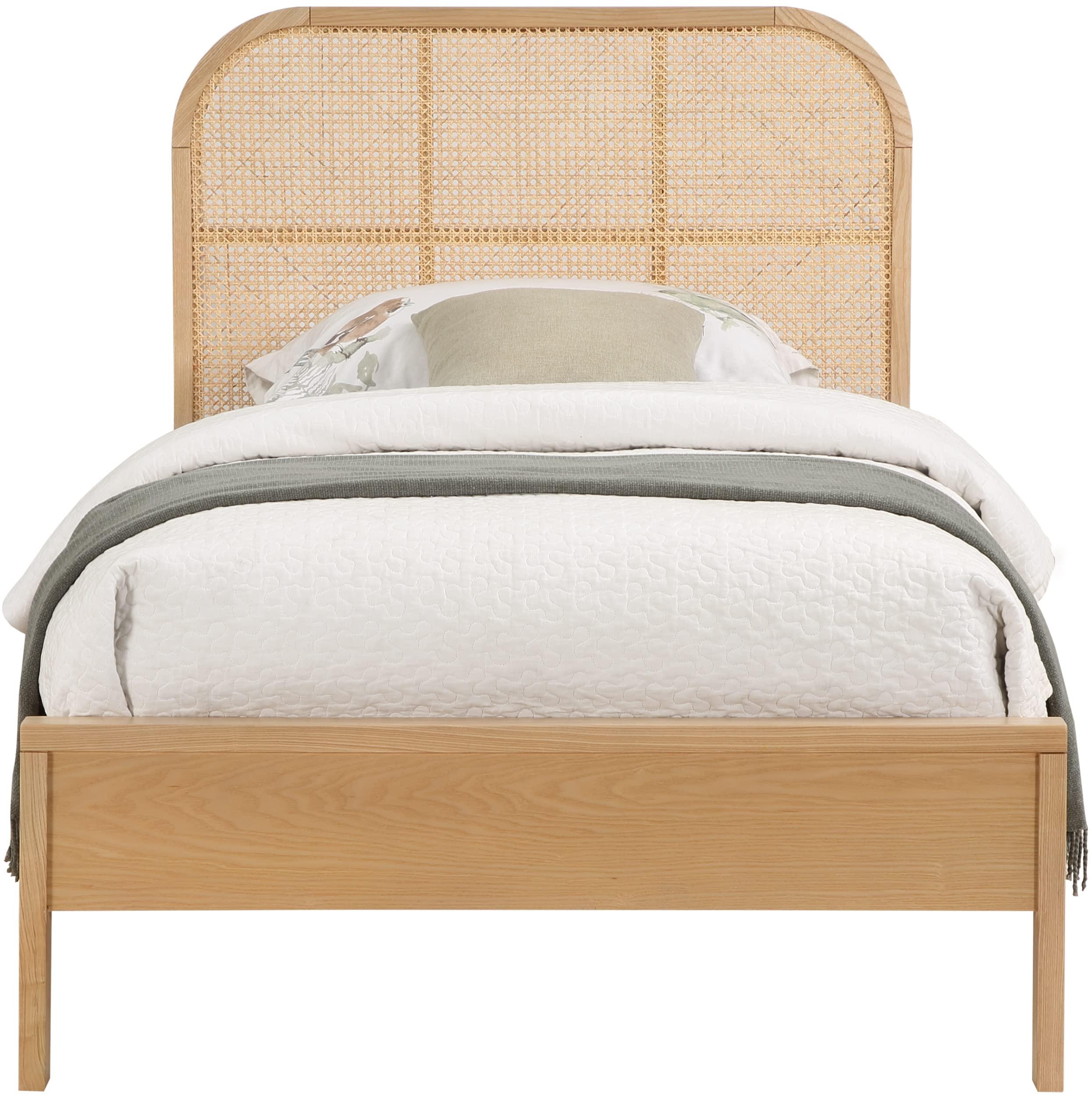 Meridian Furniture Meridian Furniture SienaNatural-T Siena Collection Mid-Century Modern Twin Bed with Solid Ash Wood, Rich Natural Finish on Ash Veneer, Natural Cane, 42\" W x 80.5\" D x 43\" H, Natural, Twin