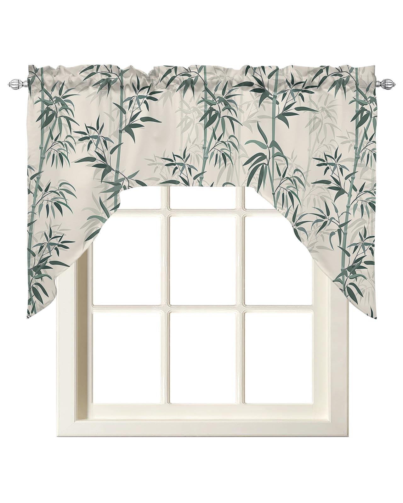 Jolunifun Asian Japanese Swag Valance Kitchen Curtains,Rod Pocket Valance Curtain Panels for Bedroom Bathroom Cafe Windows,Chinese Retro Bamboo Rustic Oriental Traditional Farmhouse Ink Painting 56''x36''