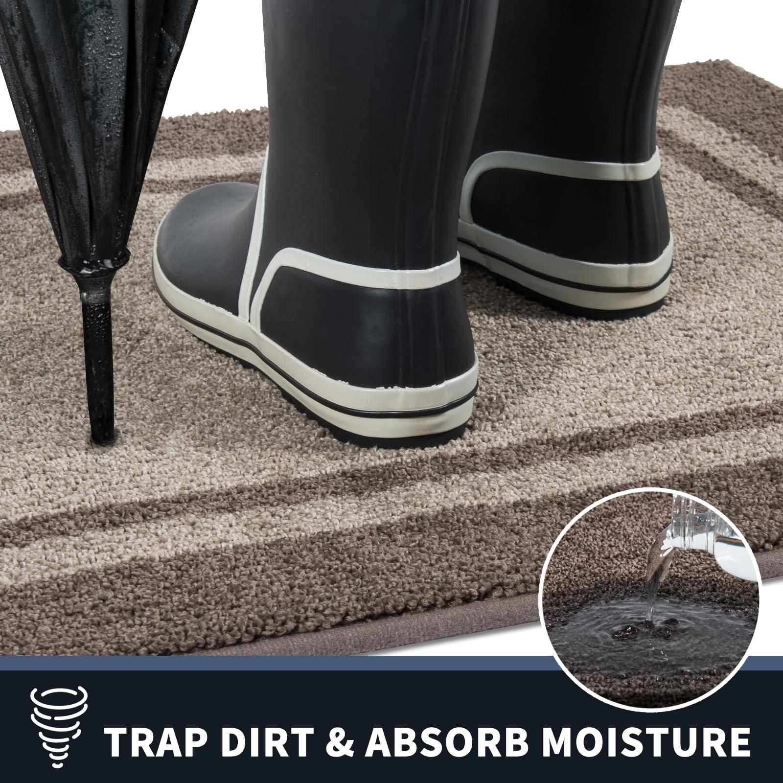 PURRUGS PURRUGS Dirt Trapper Door Mat 20" x 32", Non-Slip/Skid Machine Washable Entryway Rug, Shoes Scraper, Area Rug, Super Absorbent Welcome Mat for Muddy Wet Shoes and Paws, Beige & Grayish Brown