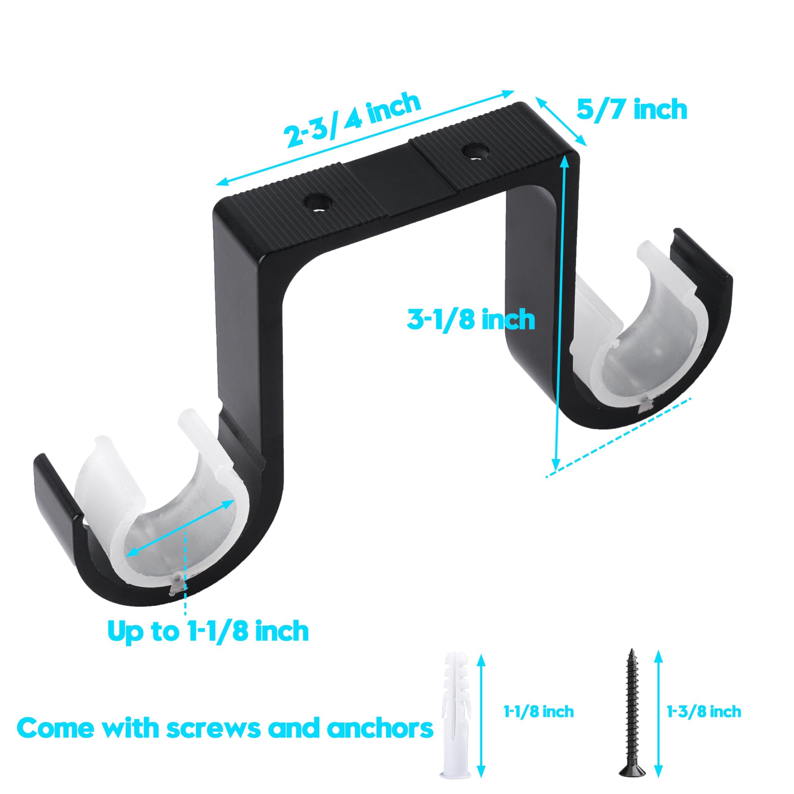AddGrace Curtain Rod Brackets 4 Pcs - Aluminum Alloy Ceiling Mounted Double Curtain Rod Brackets Black