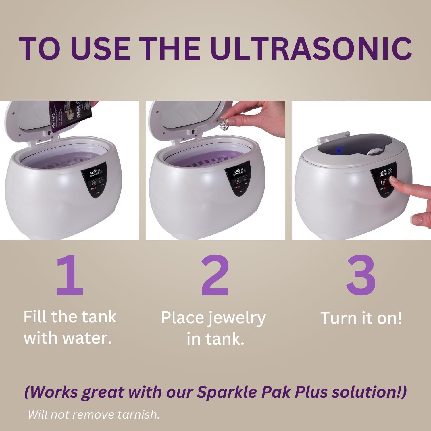 Gemoro GemOro Sparkle Spa | Personal Ultrasonic Jewelry Cleaner with 3 User-Programmable Timed Cleaning Cycles | Professional Performance Machine for Rings Watches Glasses Earrings (1783)