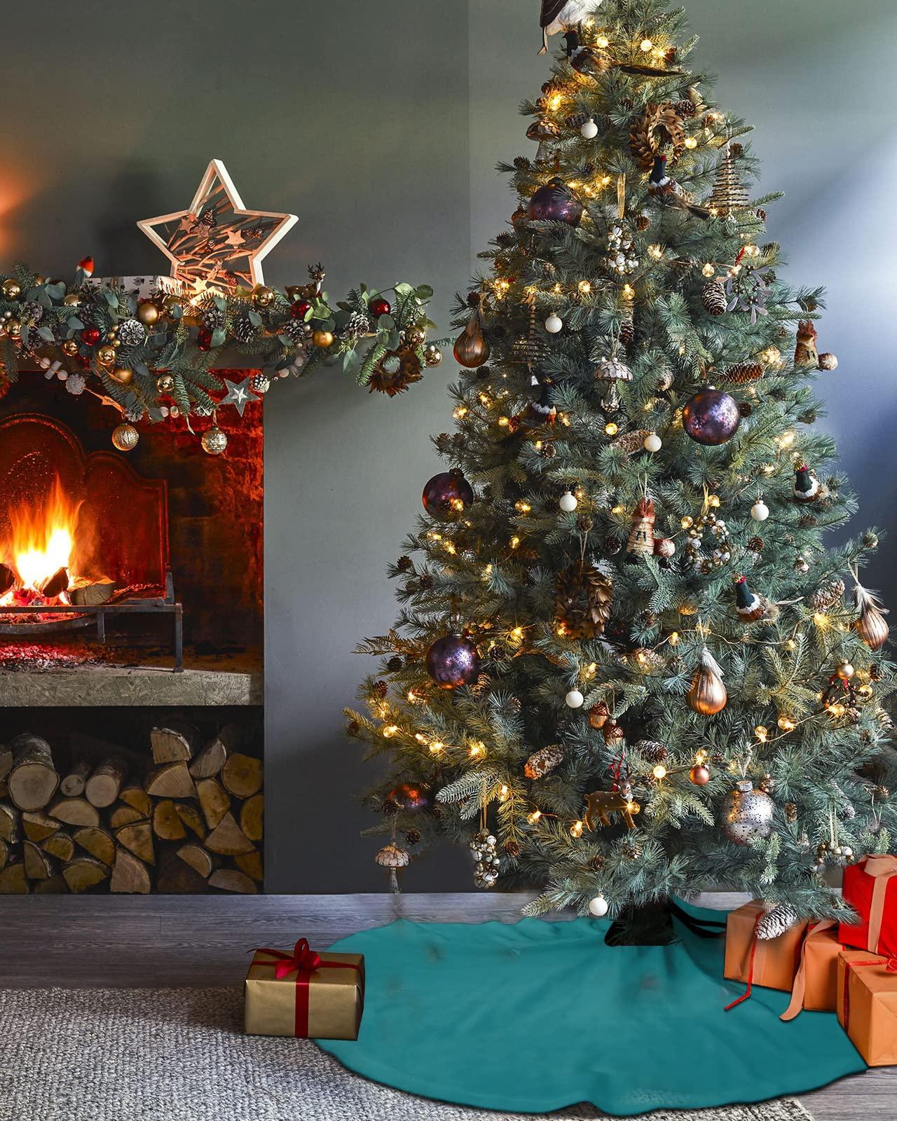 Edwiinsa Teal Christmas Tree Skirt 48 Inches Large Christmas Skirt Tree, Turquoise Pure Teal Tree Skirt Christmas Decorations for Fireplace Party Holidays Indoor Outdoor