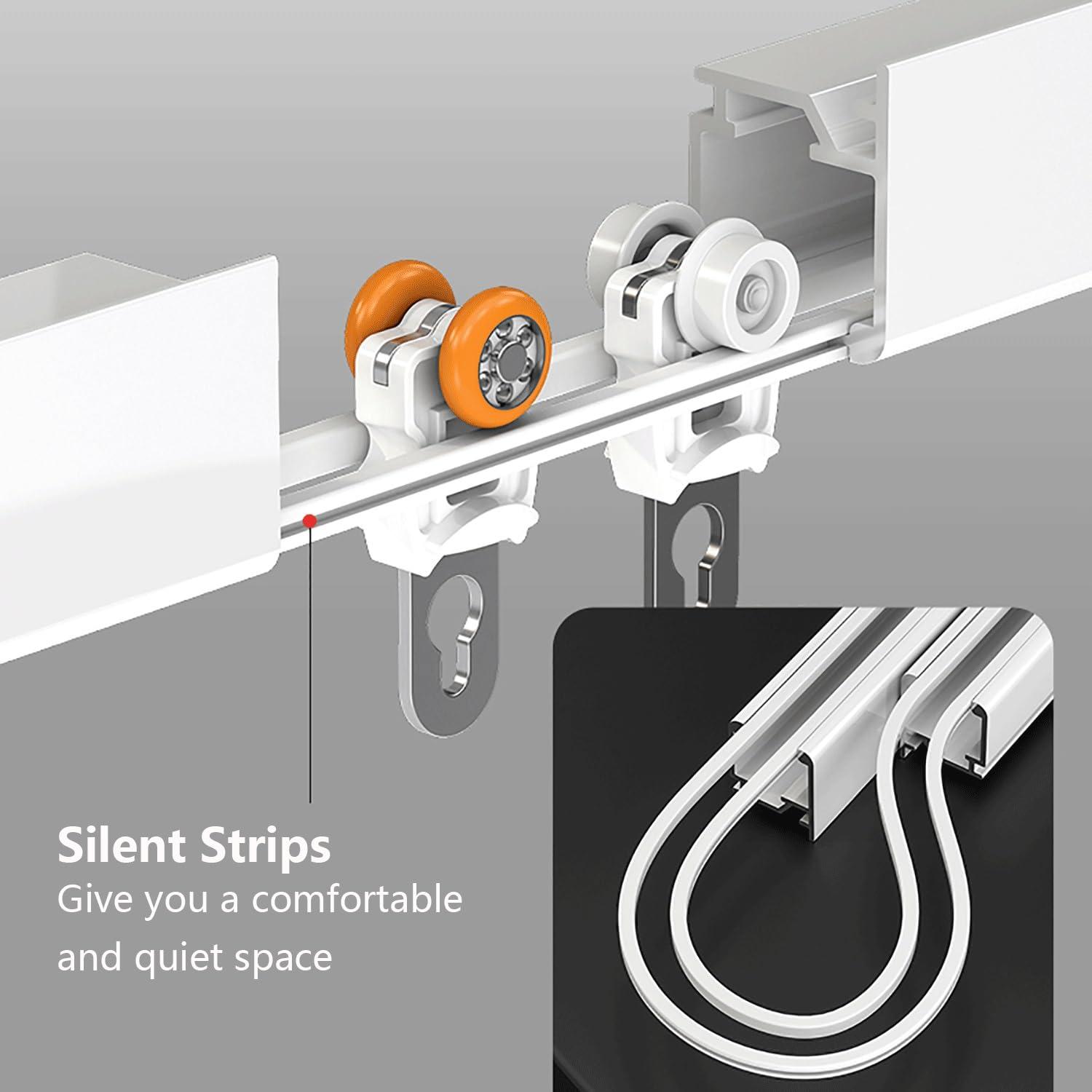 Bcofo Ceiling Curtain Track Set Black Wall Mount Curtain Rail Track System with Roller Hooks and Hardware Room Divider Curtain Rod or Wall with Rolling Hooks(White,2.2m(7.2ft))