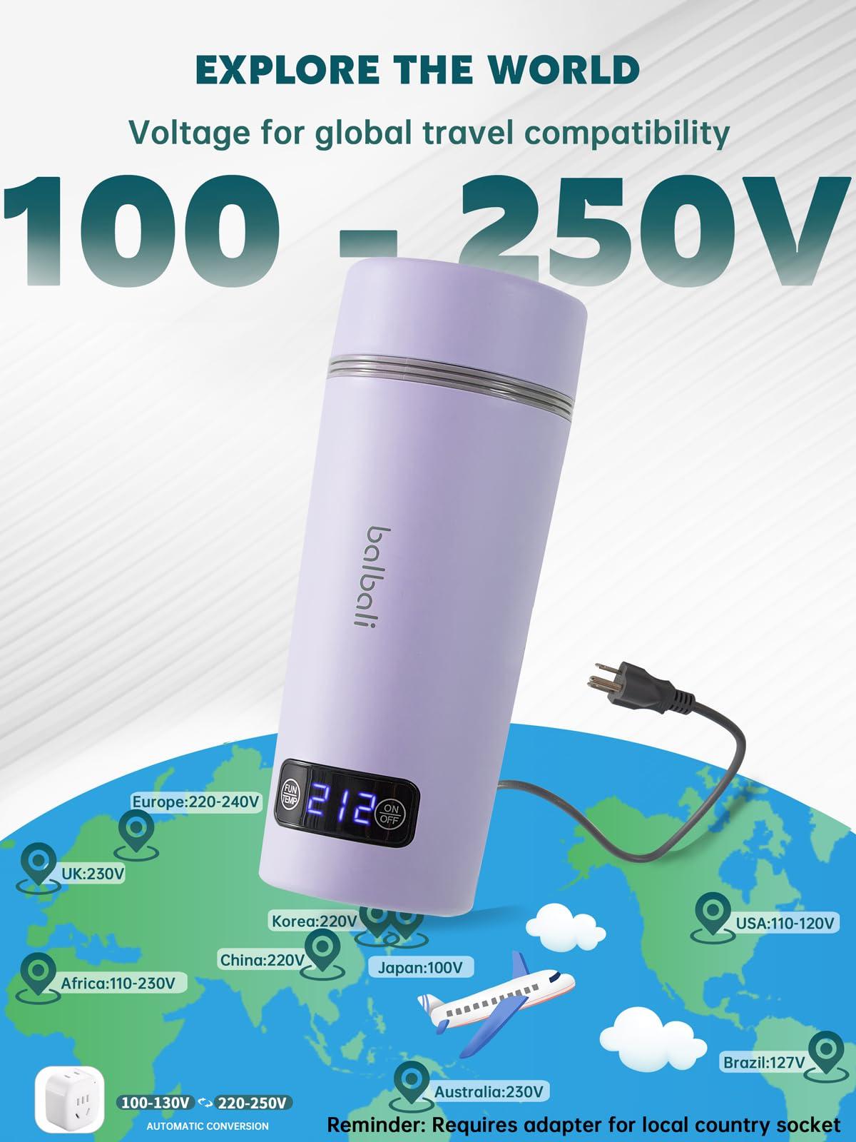 balbali balbali Travel Kettle Dual Voltage 100-250V and 12oz Portable Electric Kettle Bundle Purple