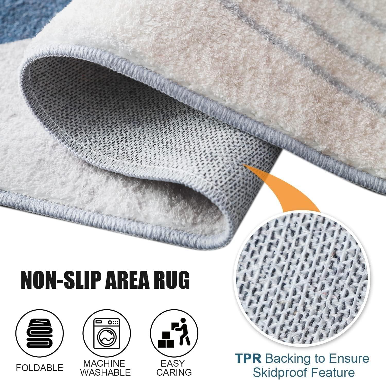 Mamatong Navy Yellow Modern Abstract Square Area Rug 5x5 Faux Wool Ultra Soft Vibrant Rug for Livingroom Bedroom Non-Shedding Floor Carpet Under Dining Table Aesthetic Rug