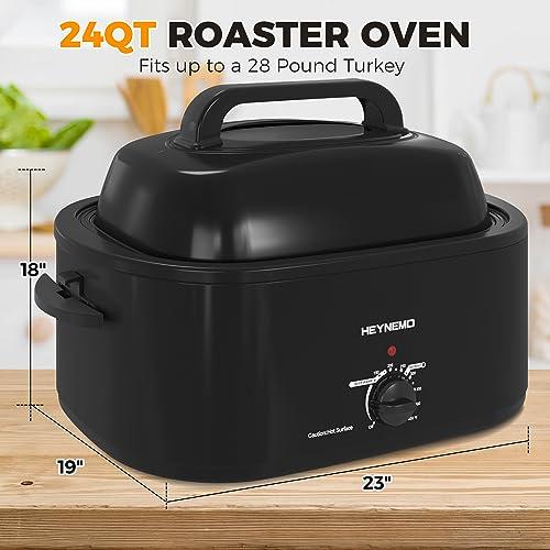 Kiss the Water 24 Quart Electric Roaster Oven with Visible & Self-Basting Lid, Large Turkey Roaster with Defrost Warm Function, Adjustable Temperature, Removable Pan Rack, Stainless Steel