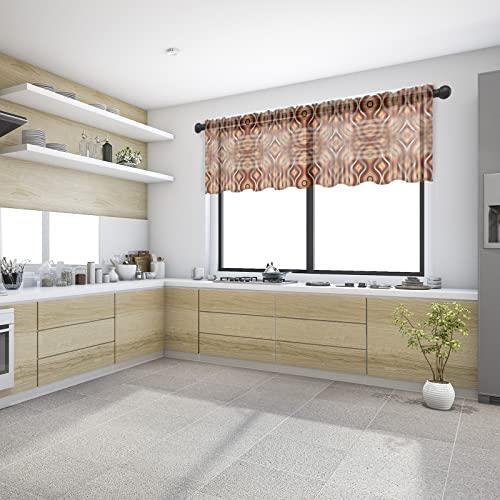 ZOE GARDEN ZOE GARDEN Abstract Valance Curtains for Kitchen/Living Room/Bathroom/Bedroom Window, Rod Pocket Small Topper Half Short Window Curtains Voile Sheer Scarf, Modern Geometric Circle Ombre Brown 54\"x18\"