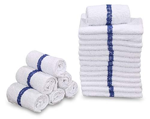 GOLD TEXTILES GOLD TEXTILES 120 PC New Cotton Blend White Restaurant Bar Mops Kitchen Towels 28oz (10 Dozen) (120, Blue Stripe)