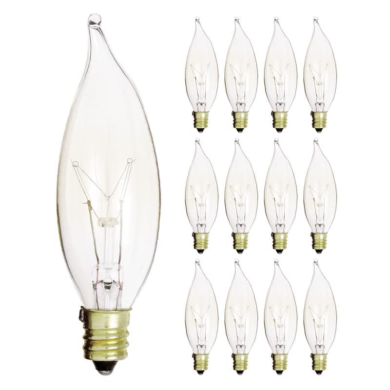KOR KOR (Pack of 12) 25-Watt Clear Candelabra Base (E12) Flame Tip 120V Decorative Dimmable 25W Chandelier Lights Bulbs