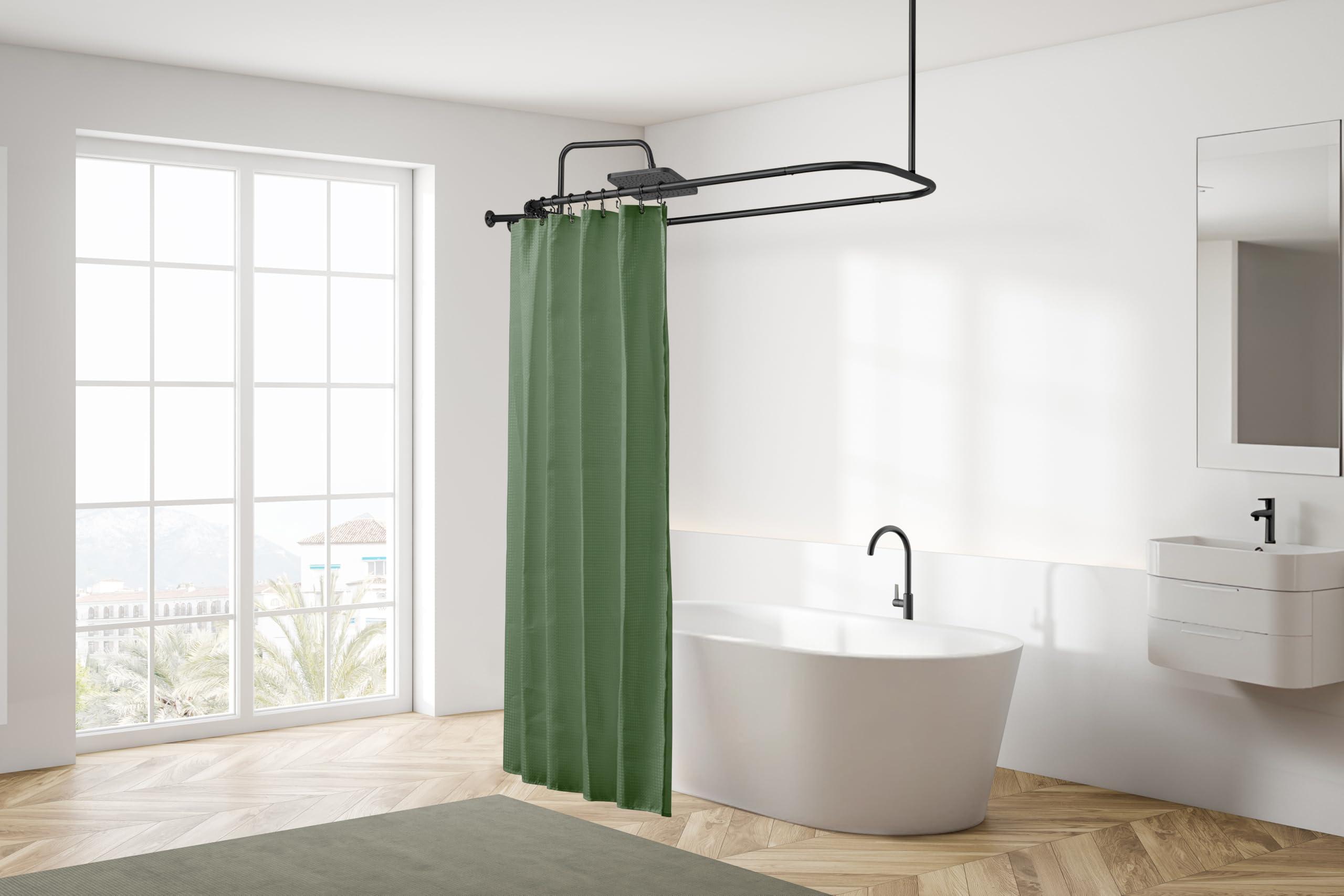 Utopia Alley Utopia Alley Rustproof Wall Mounted Aluminum Hoop Shower Rod | Ceiling Support for Clawfoot Tub, 54 Inch Extra Large Size by 26 Inch, Stylish & Comfortable Bathroom Decor, Black Finish (64"L x 26"W)