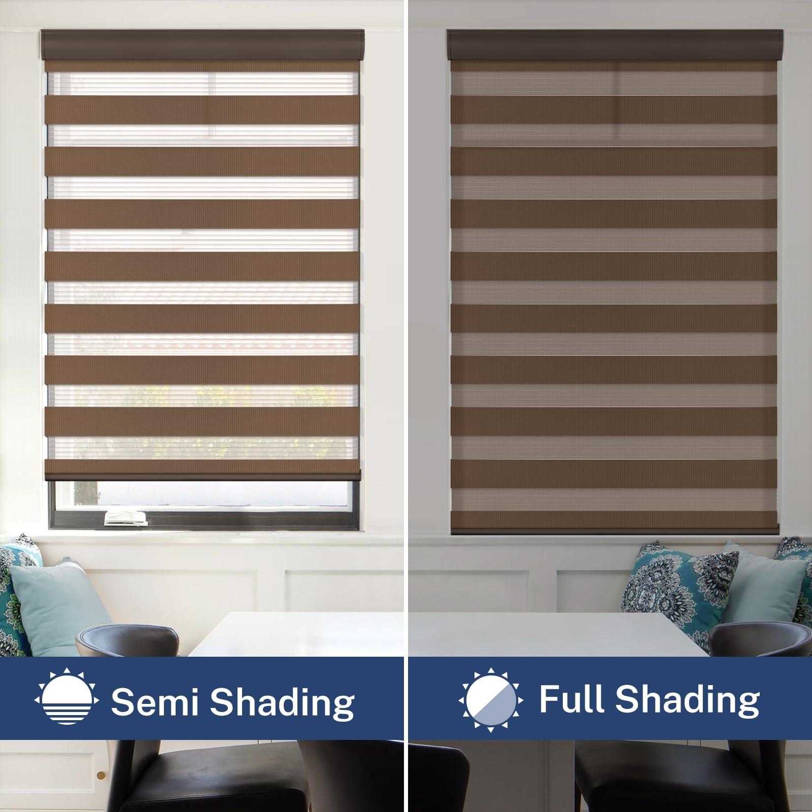 Keego Keego Remote Control Window Blinds Alexa Automatic Shades Smart Motorized Zebra Blackout Blinds Custom Size for Living Room, Home and Kitchen(Light-Filtering,Brown,Custom Size)
