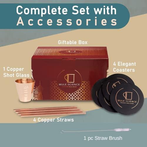 Advanced Mixology Advanced Mixology [Gift Set] Mule Science Moscow Mule Mugs Set of 4 (19 oz. large size) | 100% Handcrafted | Food Safe | Copper Mugs w/Accessories | Tarnish Resistant Copper Cups