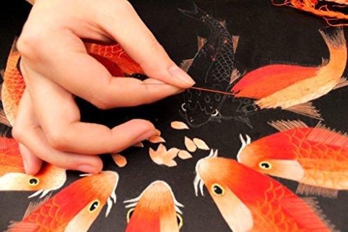 King Silk Art King Silk Art 100% Handmade Embroidery Framed Red & Black Japanese Koi Oriental Wall Hanging Art Asian Decoration Tapestry Artwork Picture Gifts 32004WFB1