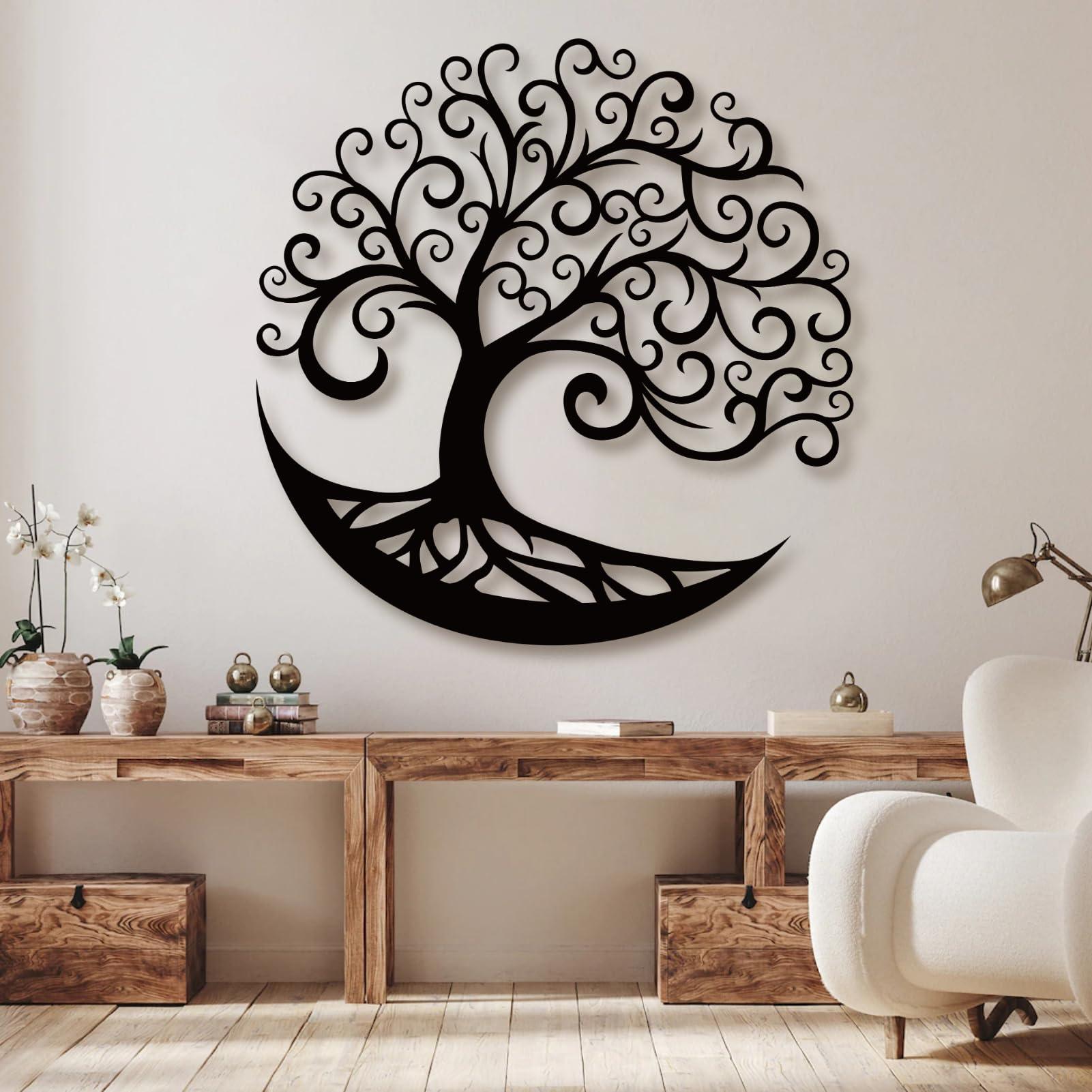 lunwall lunwall Tree Of Life Wall Art,Tree Of Life Wall Decor,Tree Of Life Metal Wall Art,Large Metal Wall Art for Living Room,Bedroom,Circle Of Life Metal Tree Wall Art (24x24 inches/60x60 cm, Style 3)