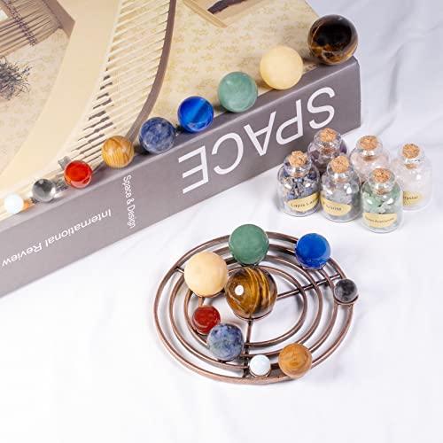 mookaitedecor mookaitedecor Solar System 9 Planets Crystal Ball Set, Gemstones Sphere on Metal Stand Display Galaxy Universe for Home Desk Decoration