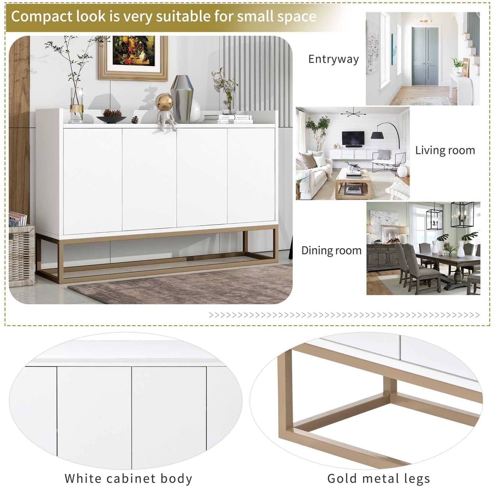 Mesnt Sideboard Table, Modern Sideboard Elegant Buffet Cabinet with Large Storage Space for Dining Room, Entryway (White)