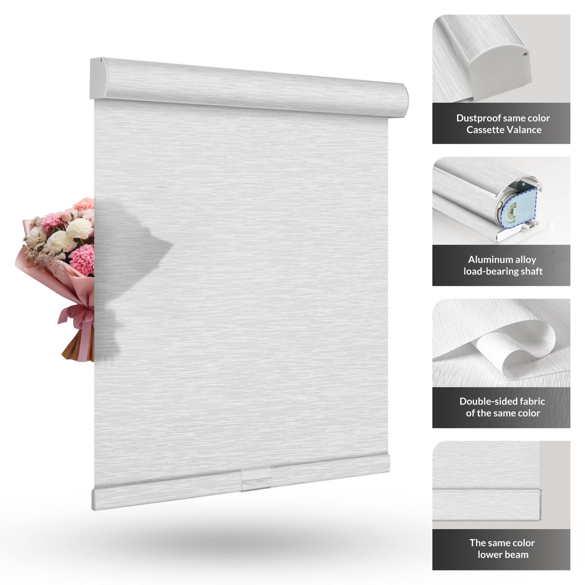 Sulugood Sulugood Roller Shades for Windows Light Filtering Roller Blinds with Cassette Valance Window Blinds Jacquard Thermal Insulation Energy Saving Cordless Shades for Home Doorr,White,51" W x 64" H